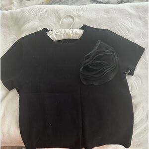 Cyrus Black Short Sleeve Top with Floral Accent